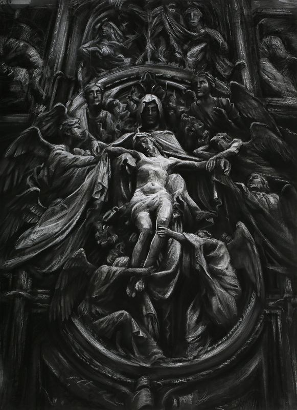 Expressive figure drawing in charcoal - art school portfolio sample by Royal Blue Art & Design student, Seoul